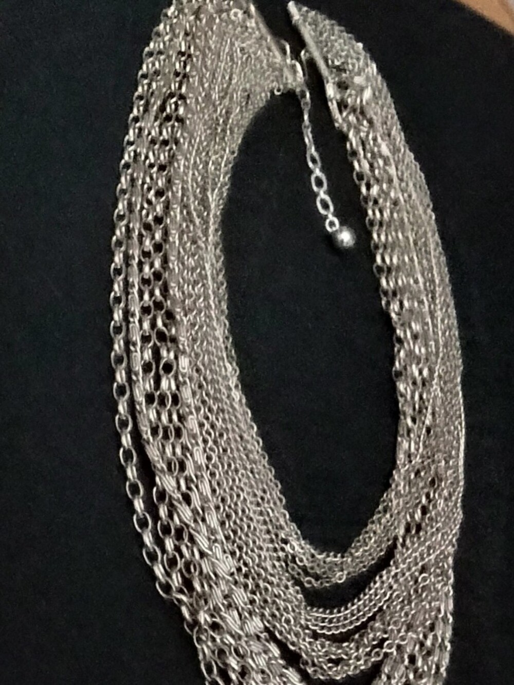 Vintage Trifari Multi-Strand Silver Tone Layered Necklace - Women Jewelry